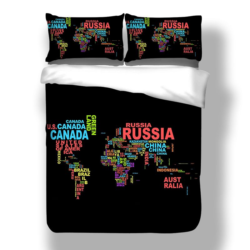 World Map Printed Queen Comforter Bedding Sets King Twin Size