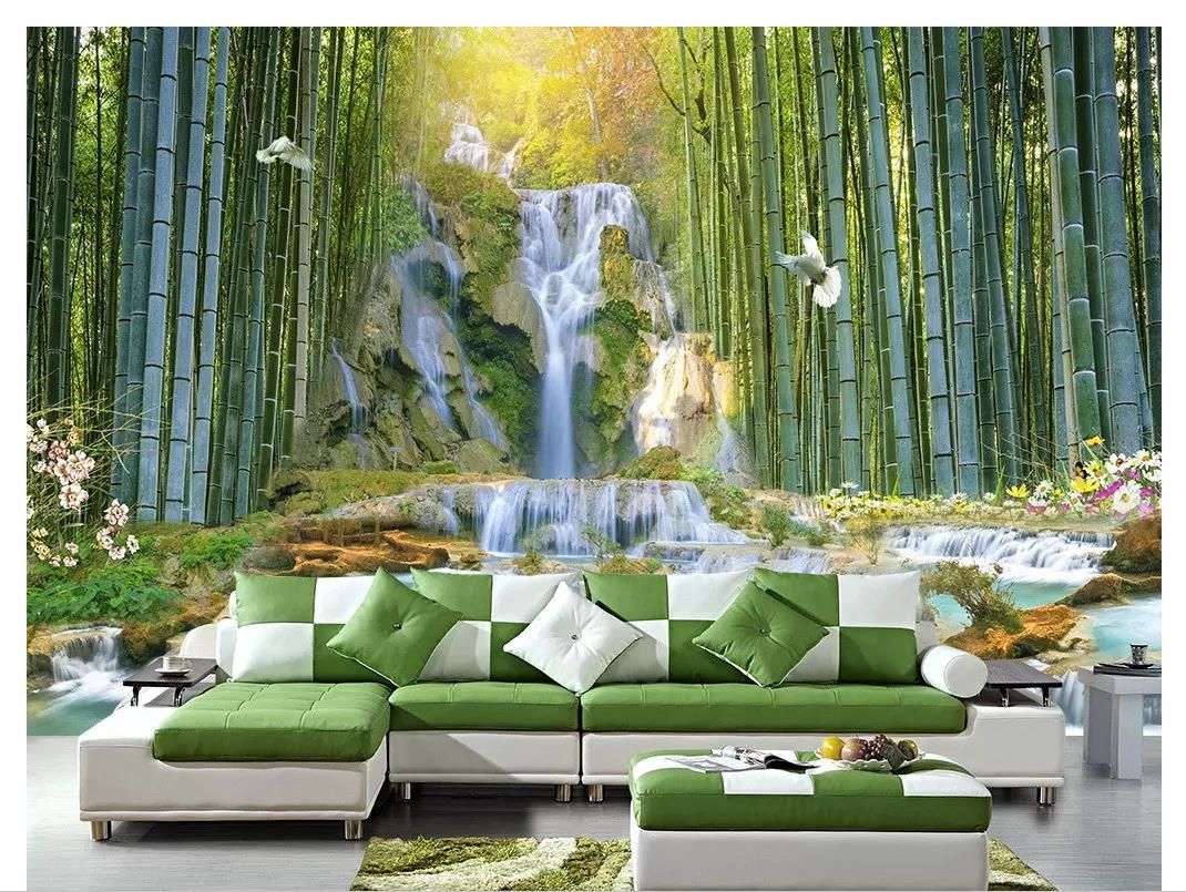 3D Waterfall Bamboo Pattern Self-adhesive Decor Wallpaper Wall Mural Sticker