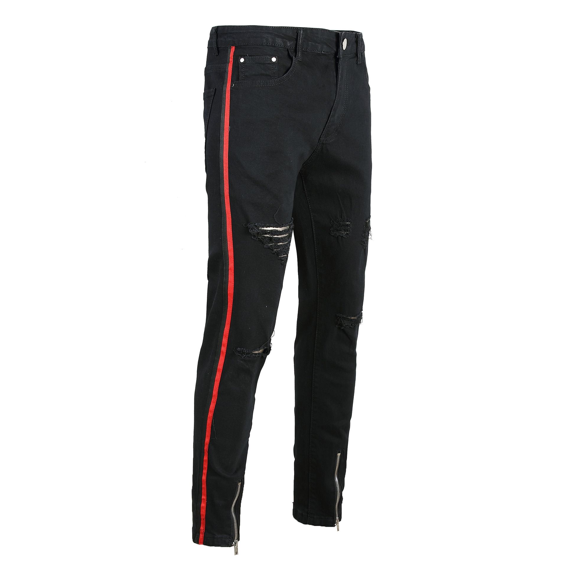 red and black ripped jeans