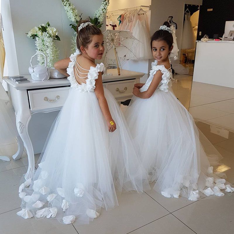 Compra Vestidos De La Muchacha De La Flor Blanca Con El Tren Fiesta De Boda Vestido  Novia Nina Little Novia Primera Comunión Vestido Niños Pageant Ball Balls  Barato | Entrega Rápida Y