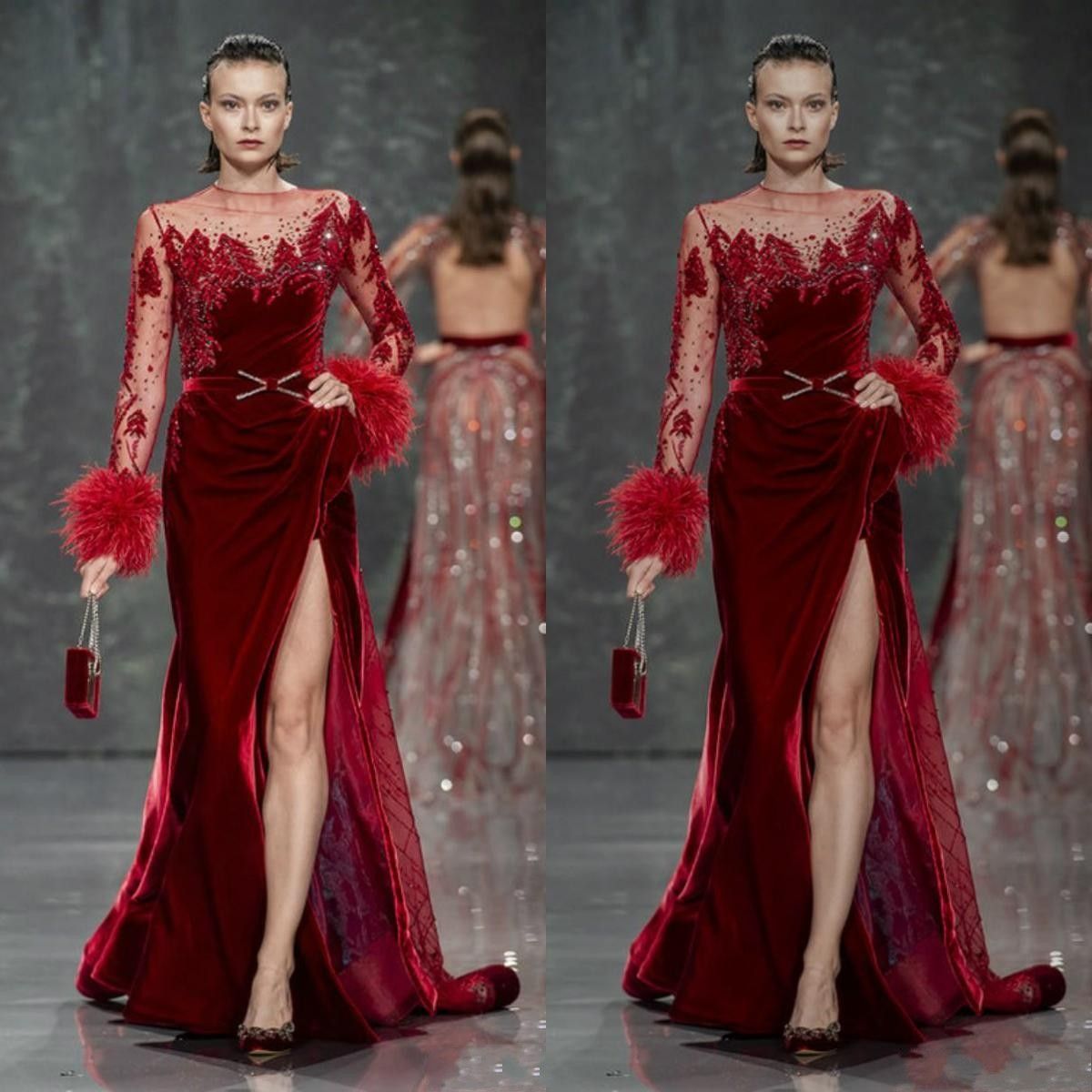 burgundy feather dress