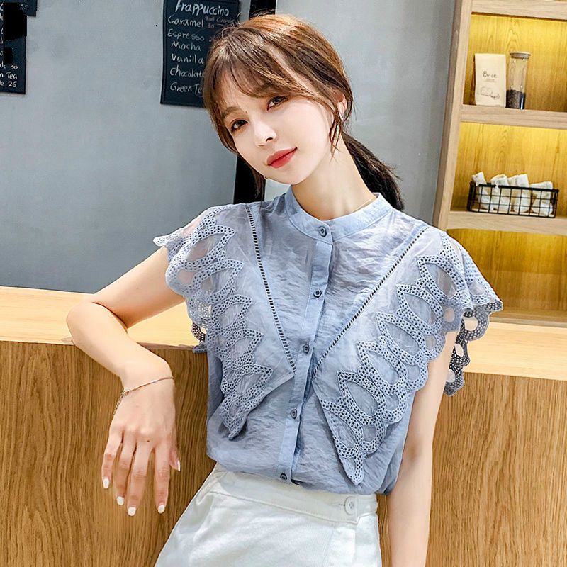 Women Blouses and Shirts Summer Korean Sleeveless Print Shirt Ladies Tops Clothing 