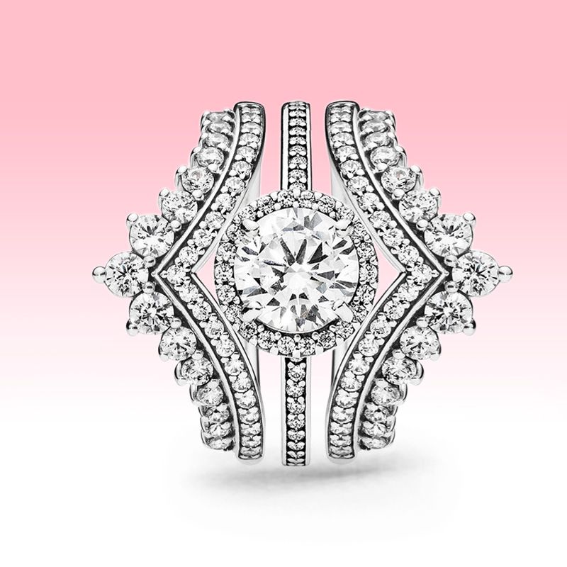 Princess Wishbone Ring Set CZ Diamond 3 