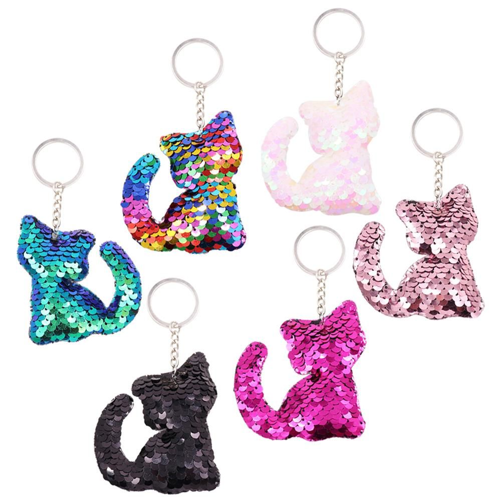 Cat Keychains Colorful Sequins Glitter Key Holder Keyring Key Chain For