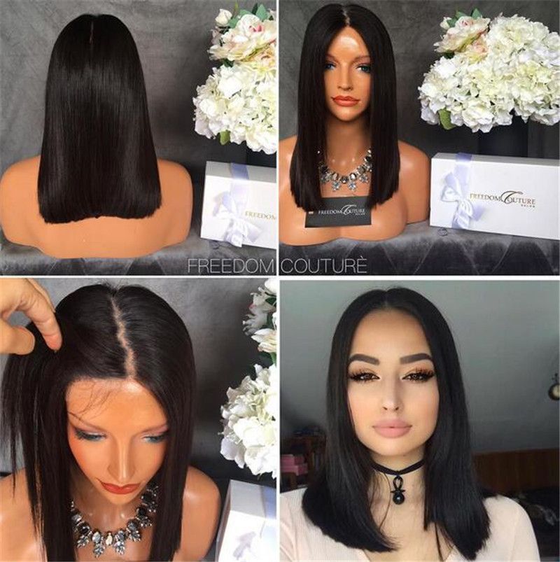 Short Lace Front Wigs Human Hair Middle Part Bob Cut Wigs Shoulder Length Pre Plucked Natural Hairline Full Lace Wigs Canada 2019 From Lily_hair, CAD