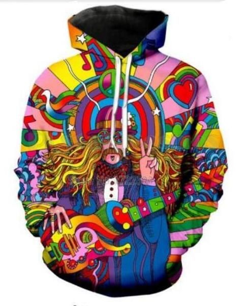 Compre Unisex Hippie Músico Engraçado 3d Impressão Casual Crewneck Moletom Com Capuz Unisex Roupas Estilo Harajuku Pullover Jaquetas Casaco De Qualidade Da Marca YE028 De Goodtime98, $115,19 | Pt.Dhgate.Com
