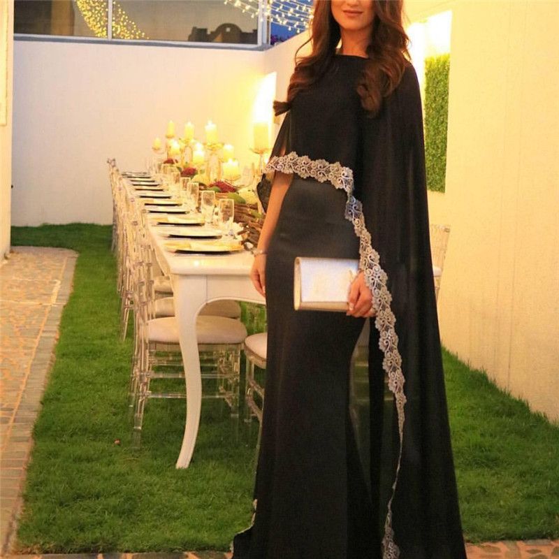 Black Caftan Abaya Evening Dresses Dubai Affordable Mermaid Formal Prom