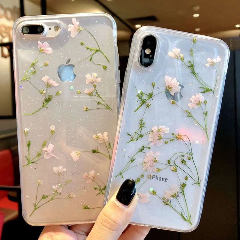 Flores secas lámina de plata claro casos de Teléfono para iPhone XS Max Xr X 6 6S 7 8 Plus