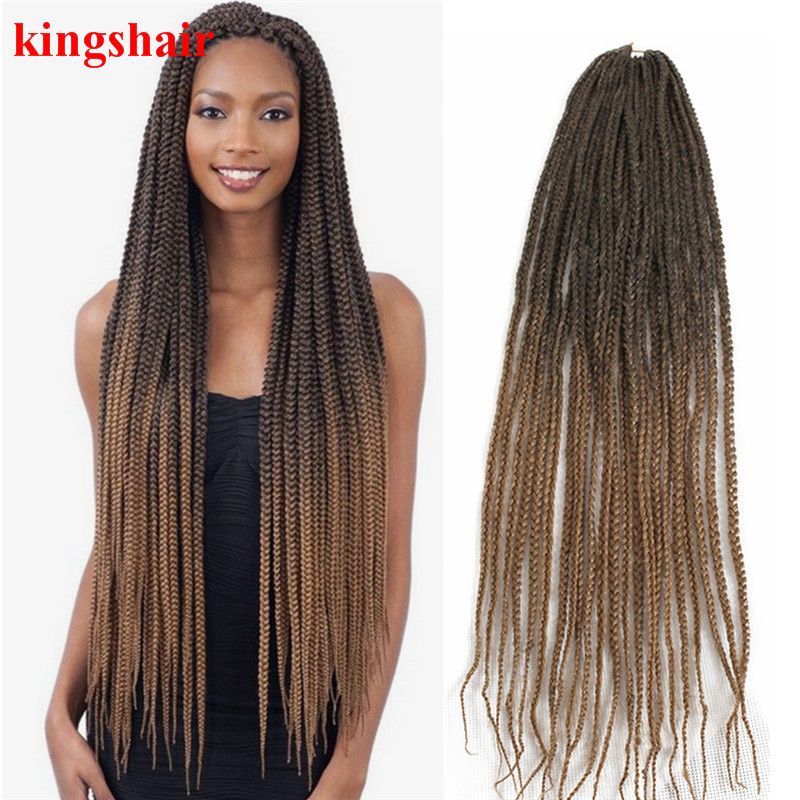 2019 Long 30 Inch Box Braid Crochet Extensions High Temperature Fiber Ombre Brown Blonde Gray Synthetic Hair Crochet Braiding 20roots 135g Pack From