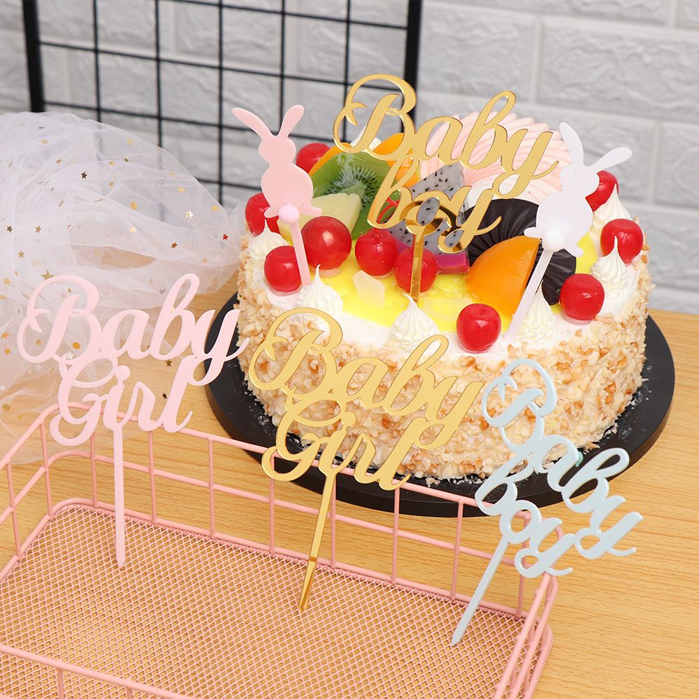 2020 Baby Girl Baby Boy Cake Toppers Flags Kids Happy Birthday