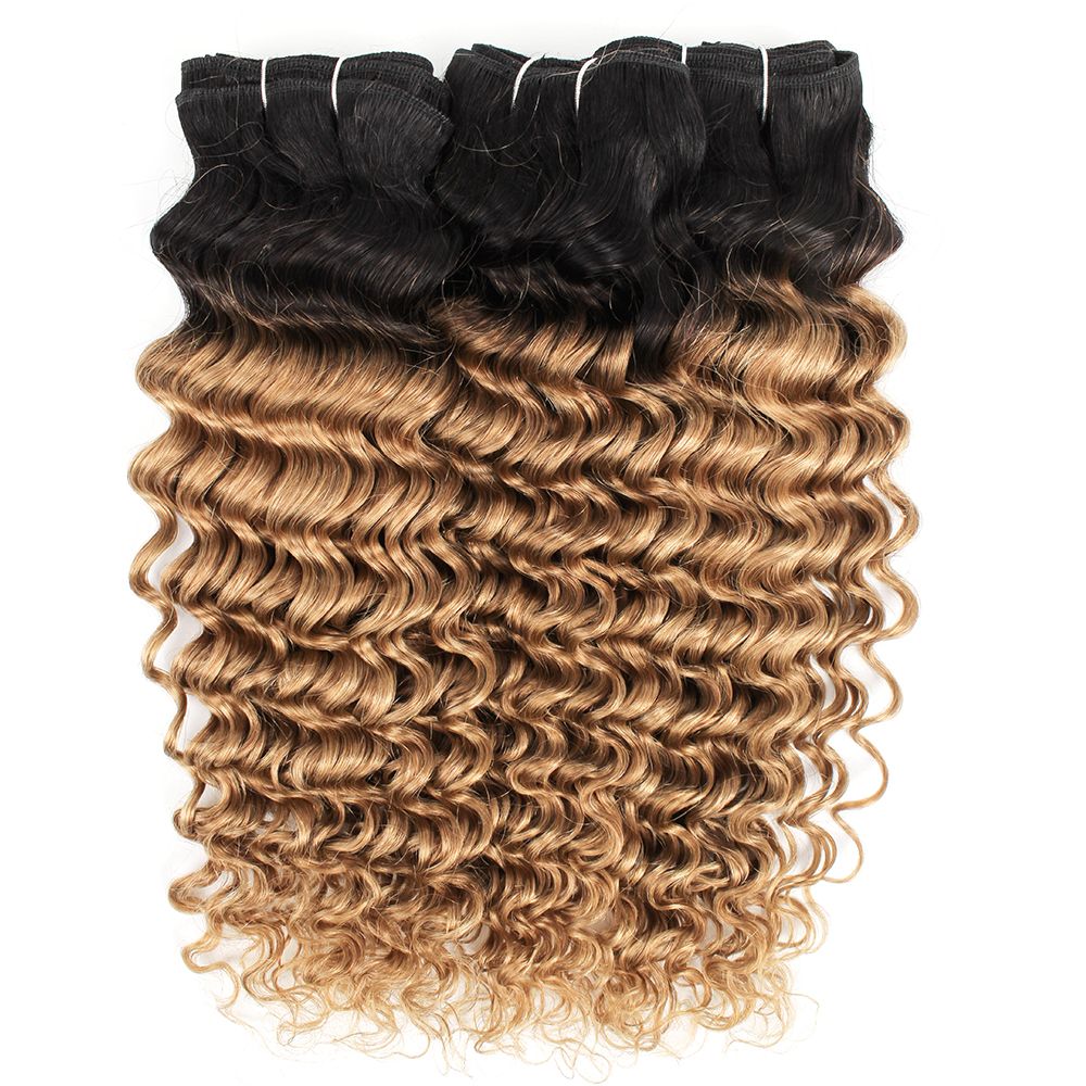 3 Bundles Deep Wave T1b27 Honey Blonde Ombre Hair Colored