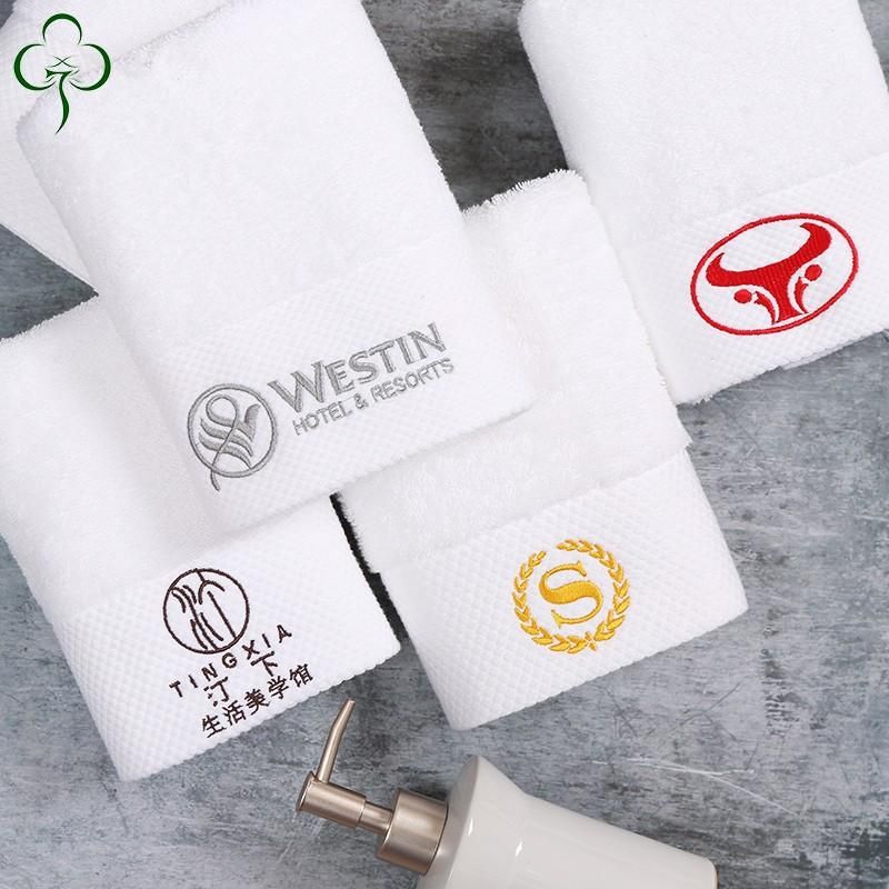 Embroidery Custom Logo Hotel White Bath Towel Set 100 Cotton Solid