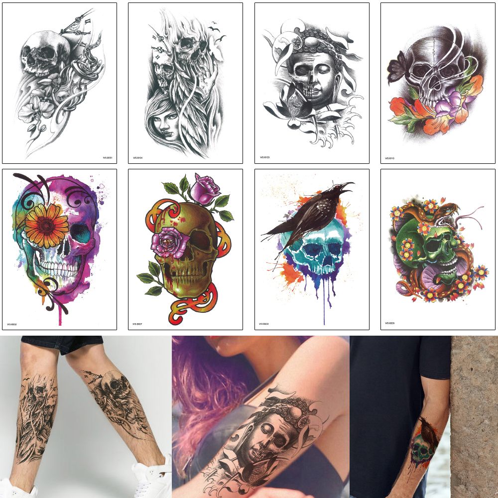 satin al renkli cicek kol gecici dovme bloodiness kafatasi yilan cikartmasi tasarim serin kadin adam su gecirmez dovme cikartma cadilar bayrami diy