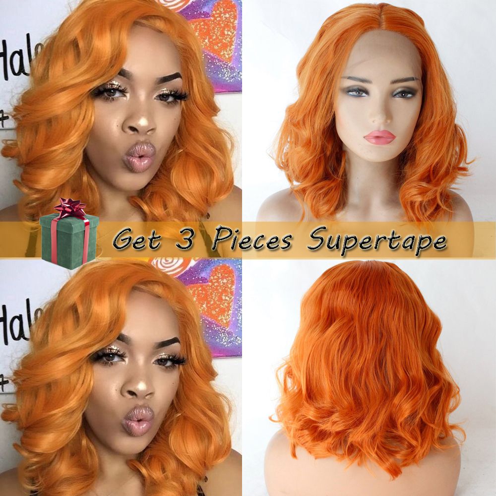 Orange Color Glueless Short Curly Hair Synthetic Lace Front Wigs