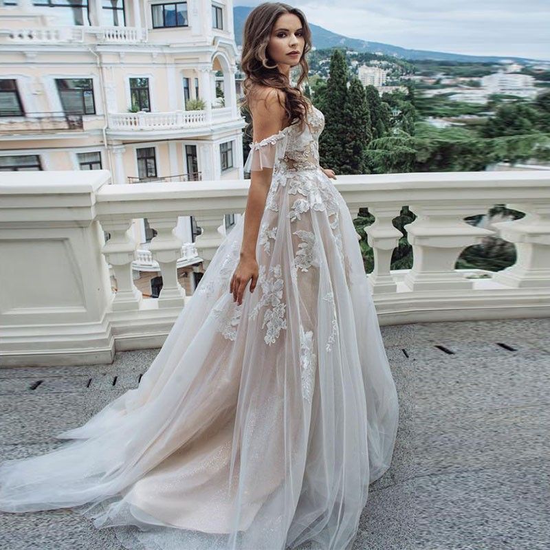 DiscountSexy See Through Lace Wedding Dress A Line Gowns Elegant Ruffle ...