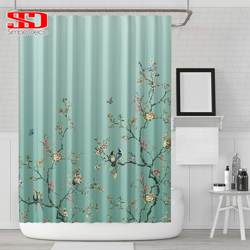 2020 Chinese Birds Gradient Shower Curtains For Bathroom Magpies And Plants Green Waterproof Fabric Polyester Bath Decor 180 X 180cm T200102 From Xue009 17 33 Dhgate Com