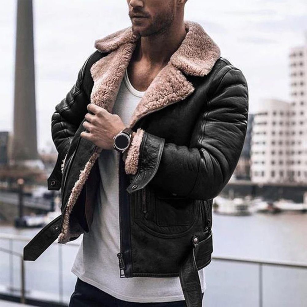 2019 Fashion Jacket Men Faux Fur Lapel 