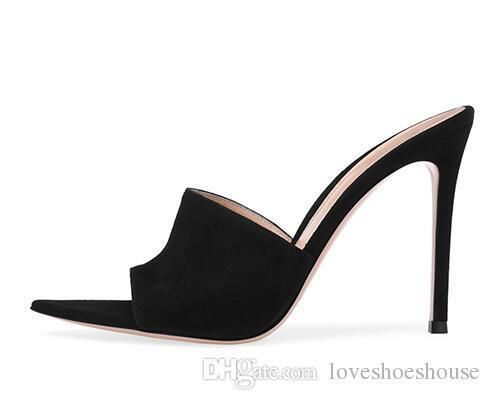 High Heel Mules Black Suede Dress Shoes 