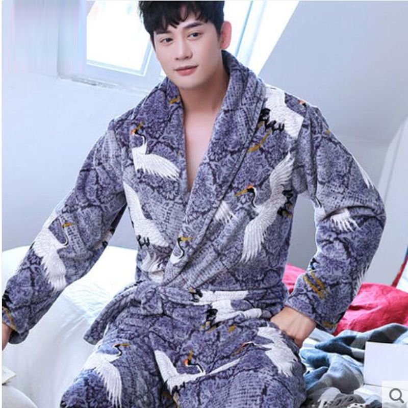 Albornoz de manga larga del estilo chino hombre polar de coral pijamas para hombres Albornoz