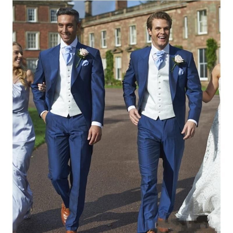 Acquistare Abito Da Sposo Smoking Da Uomo Con Risvolto In Frac Nero Blu  Scuro Vestito Da Uomo Promozionale Con Colletto In Organza Migliorato Da  Uomo Giacca + Pantaloni + Cravatta + Gilet