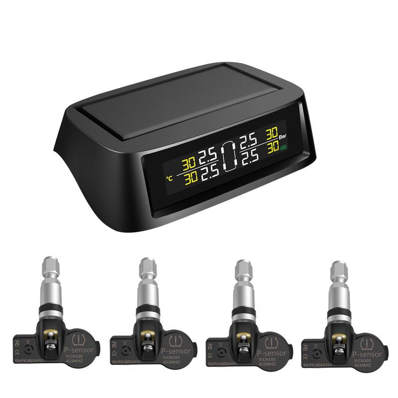0-8BAR Range KIMISS Solar Power Auto Car TPMS Wireless Tire Pressure Monitoring System with 4 External Sensors 0-116PSI