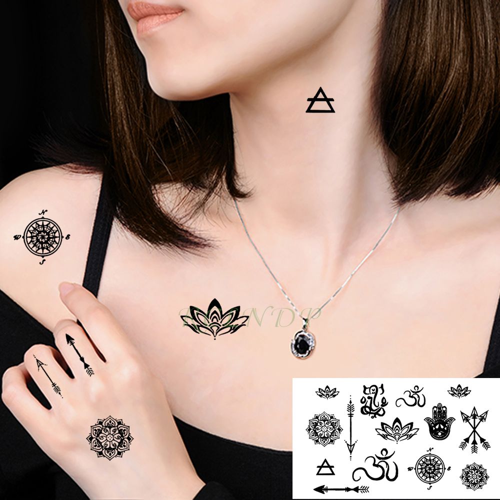 Grosshandel Wasserdicht Temporare Tatowierung Aufkleber Tribal Totem Lotus Pfeil Mandala Gefalschte Tatto Flash Tatoo Hals Hand Rucken Fuss Fur Madchen Frauen Von Beautys8 2 43 Auf De Dhgate Com Dhgate