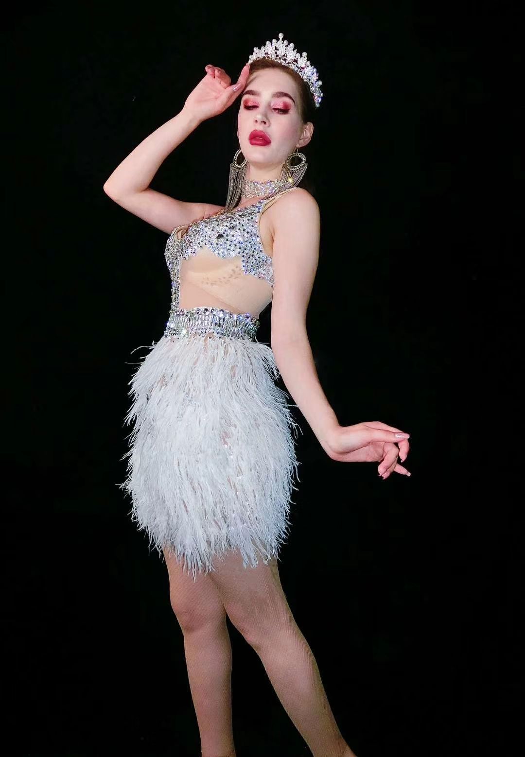 Best Quality Rhinestones One Piece Dress Birthday Celebration White Feather Crystal Dress Women Nightclub Costume Dancer Singer Stage Wear At Cheap Price Online Stage Wear Dhgate Com