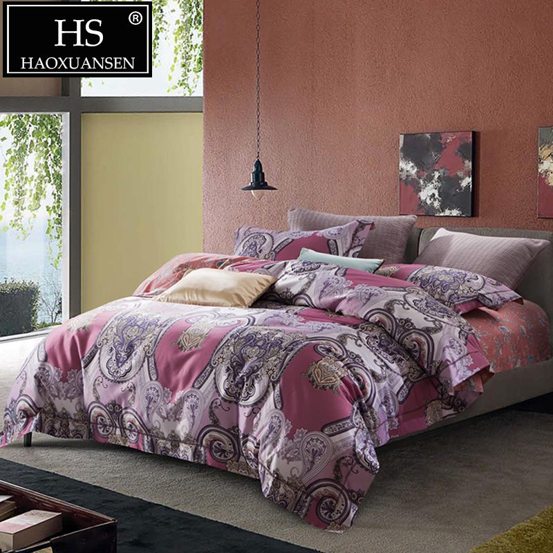 Hs 80s Pink Paisley Pattern Digital Printing Bedding Sets Slik