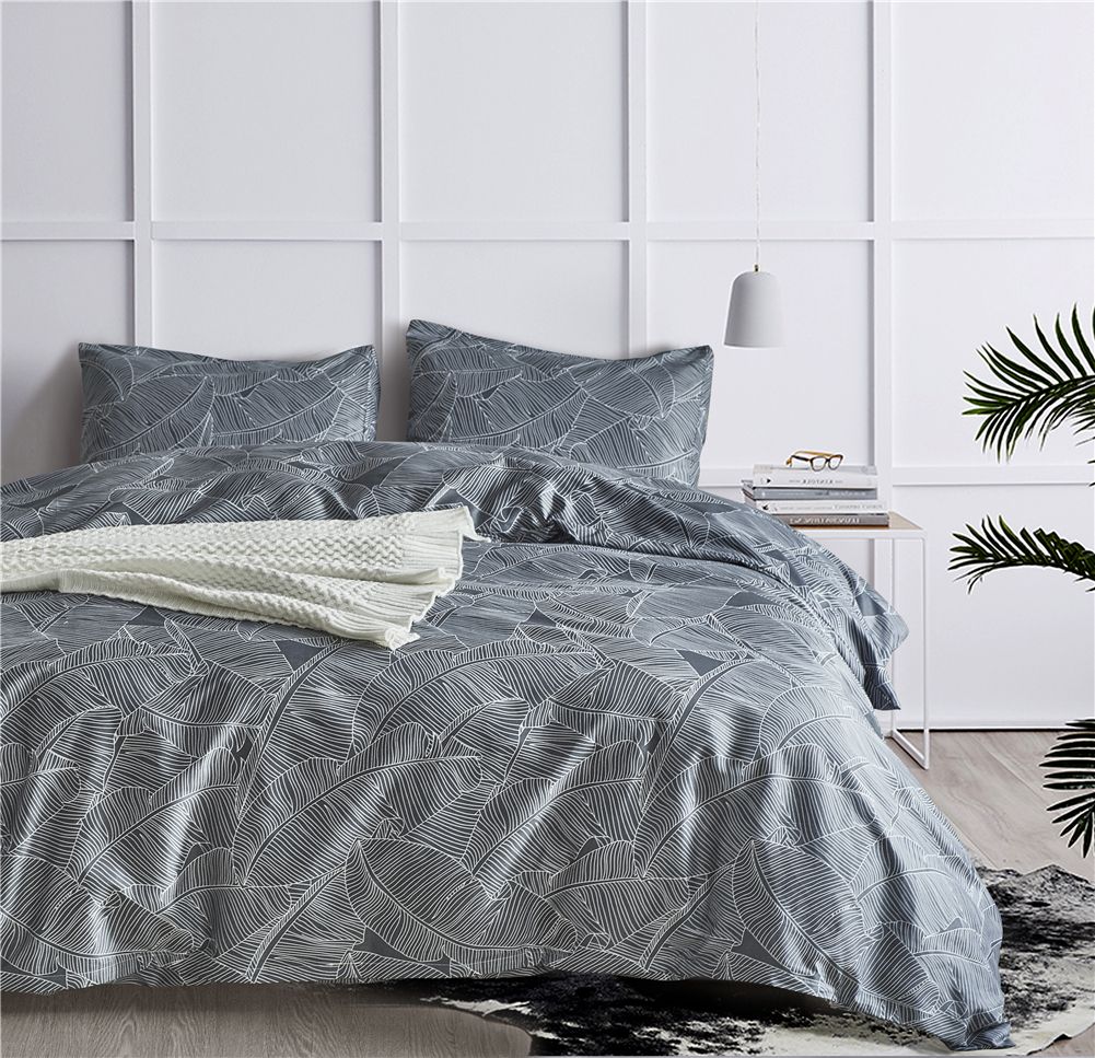 Leaves King Duvet Cover Set Lightweight Soft Grey Comforter Cover