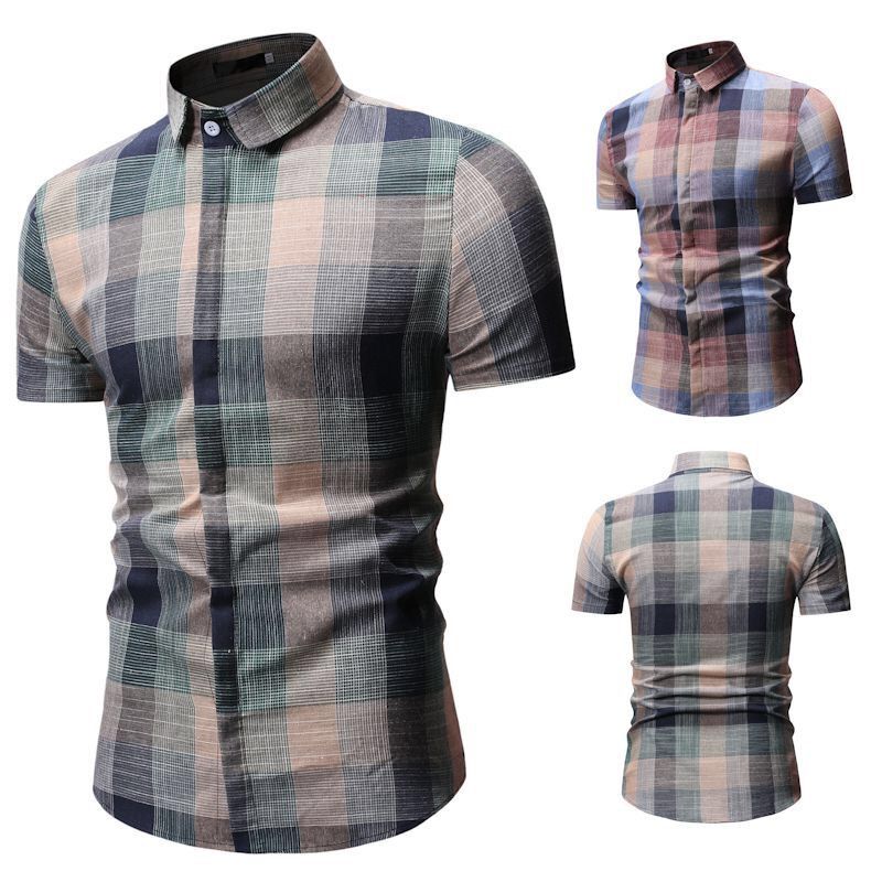 Camisa a cuadros de negocios para hombre Camisas de manga corta Camisas de vestir sociales