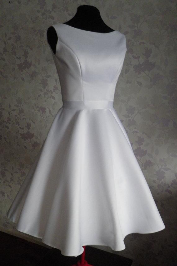 white satin tea length dress