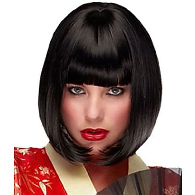 Women Black Synthetic Wigs Bob Wigs Short Hair Bangs Ombre Color European Hair High Temperature Wire Lace Front Wigs Cheap Full Lace Wigs From