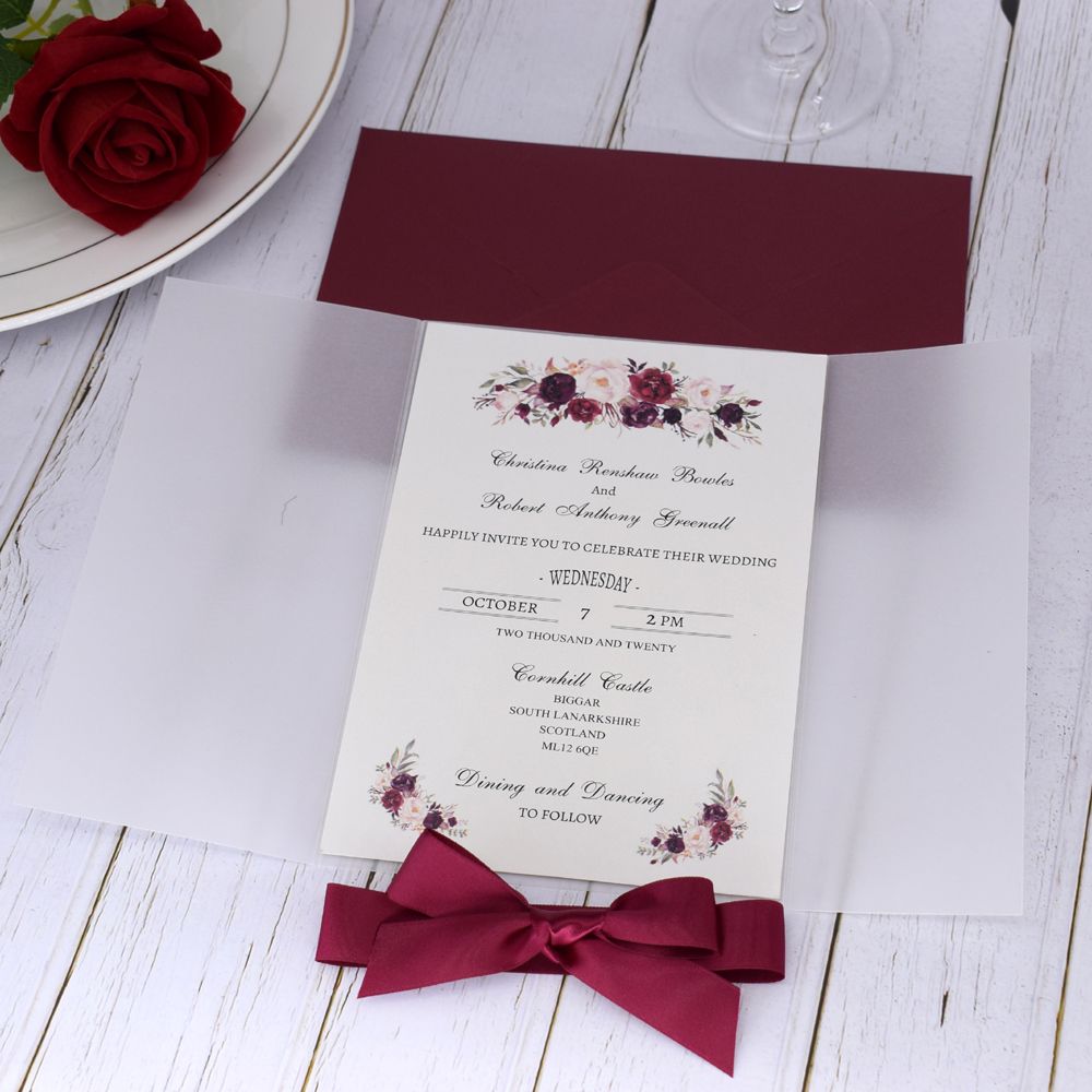 Personalised Pearl Buckle Wedding Invitation card with envelopes & multi colours 