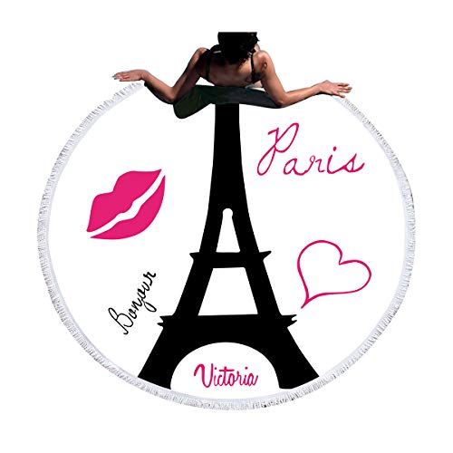 Acheter Serviette De Plage Ronde Tour Eiffel En Microfibre Imprimant Un Tapis De Yoga Pour Serviette De Bain Couverture épaisse Et Douce De 59 Pouces