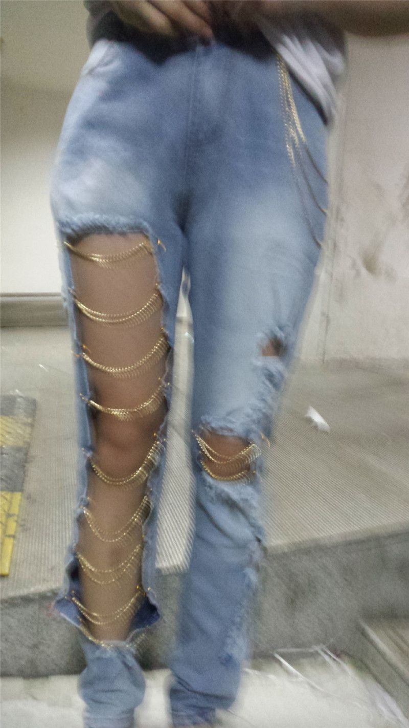 Compra Cadena Para Mujer Con Paneles Vaqueros De Diseño Sólido De La Manera  De Los Pantalones De Color Agujero Con Paneles Para Mujer Casual Lápiz  Hembras Ropa Barato | Entrega Rápida Y