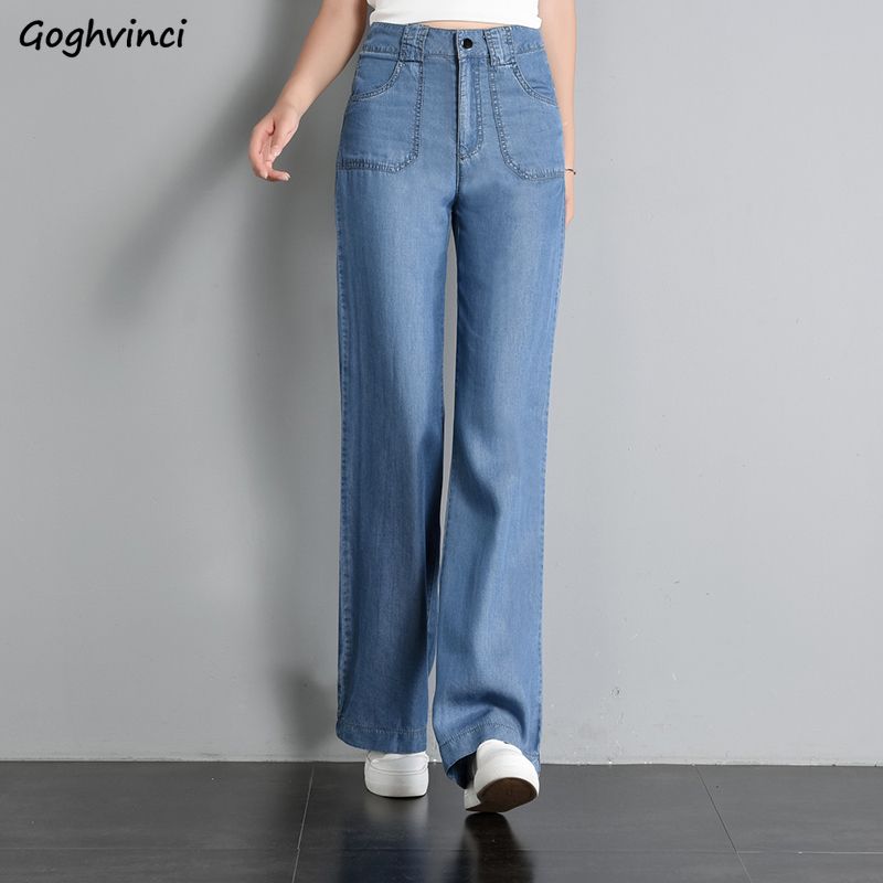 Compra Pantalones Vaqueros De Las Mujeres Del Verano De Tencel De Pierna  Ancha Flojo 3XL Simple Drapeado Suave Para Mujer Sólido Largo Elegante Dril  De Algodón Retro Del Todo Fósforo Ulzzang Moda