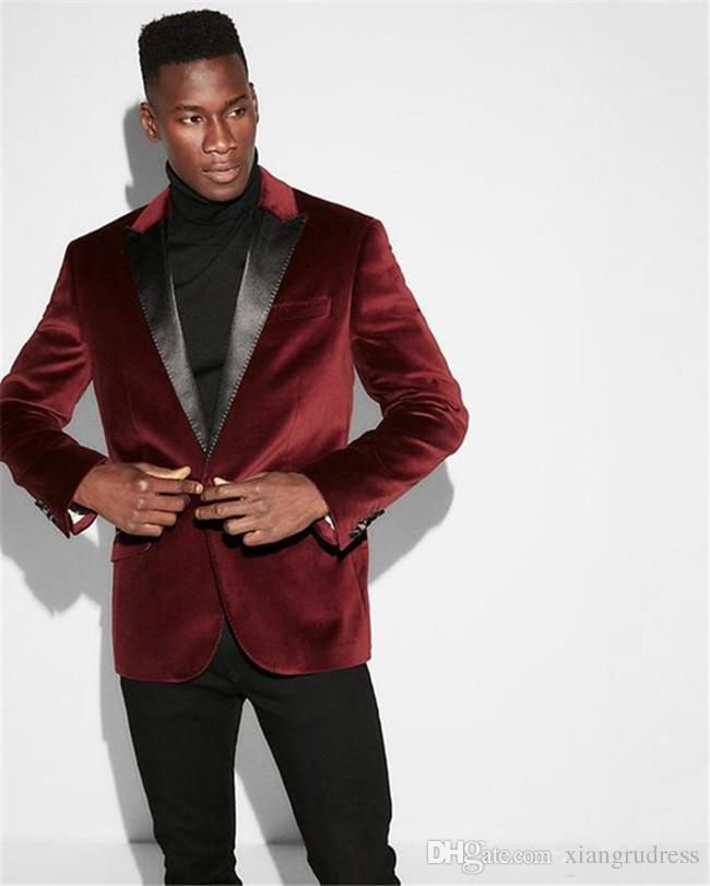 2018 Custom Made Burgundy Velvet Wedding Tuxedos For Groom