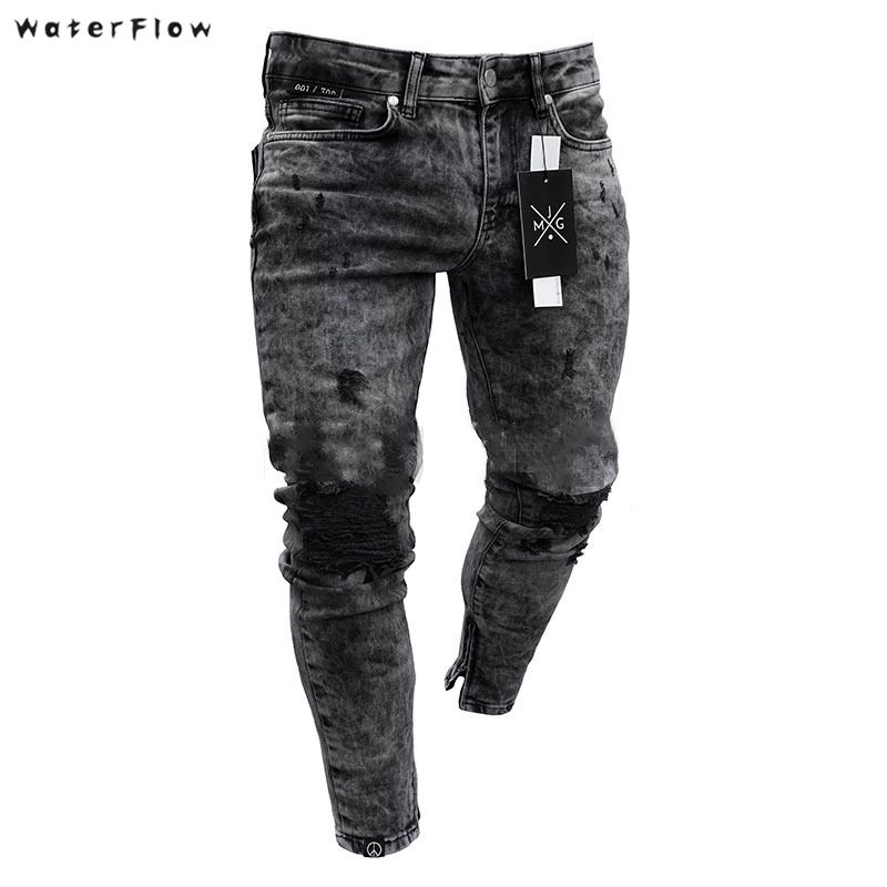 Compra Moda Hombres Pantalones Vaqueros Negros Flaco Rippado Stretch Slim  New Hip Hop Swag Man Casual Denim Agujeros Jeans Pantalones Barato |  Entrega Rápida Y Calidad | Es.Dhgate