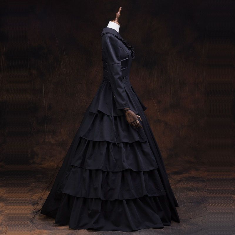 Vestidos manga larga negra del siglo XVIII Vestidos victorianos en con volantes retro club nocturno fiesta vestidos de pelota de teatro