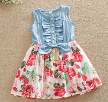 # 1 meninas vestido floral denim