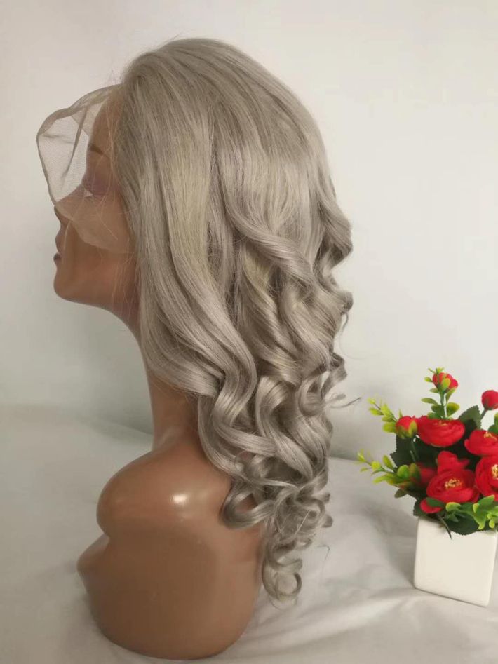 Color Grey Lace Front Wigs Peruvian Wavy Human Hair Glueless Wig
