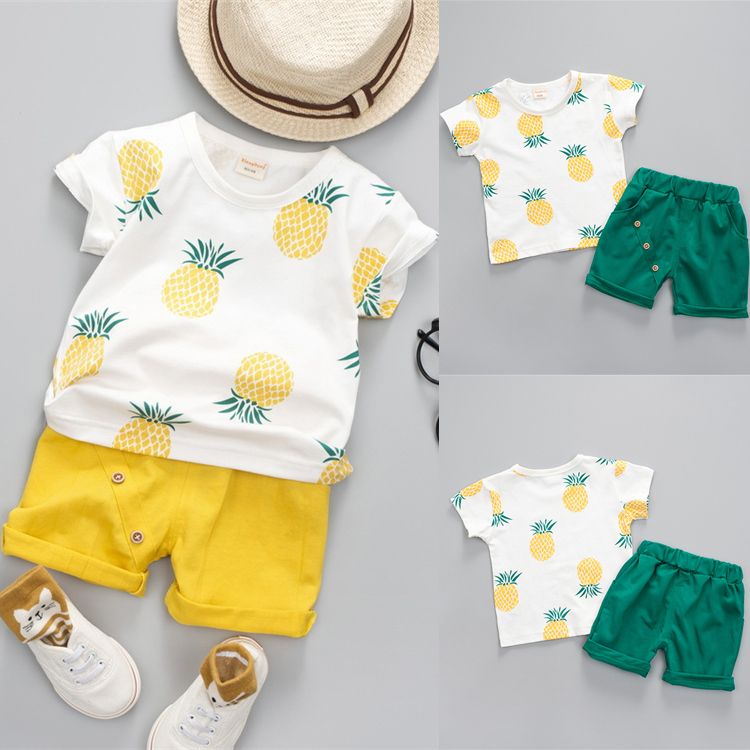 Toddler Baby Kids Boys Pineapple T-shirt Tops+Solid Shorts Casual Outfits Sets Toddler Baby Kids Boys Pineapple T-shirt Tops+Solid Shorts Casual Outfits Sets