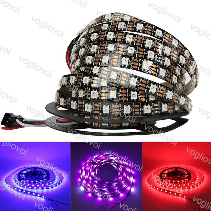compre luz de tira led dc5v direccionable individualmente ws2812b led luz de tira blanca negro pcb 30 60 pixeles rgb 2812 led cinta de cinta