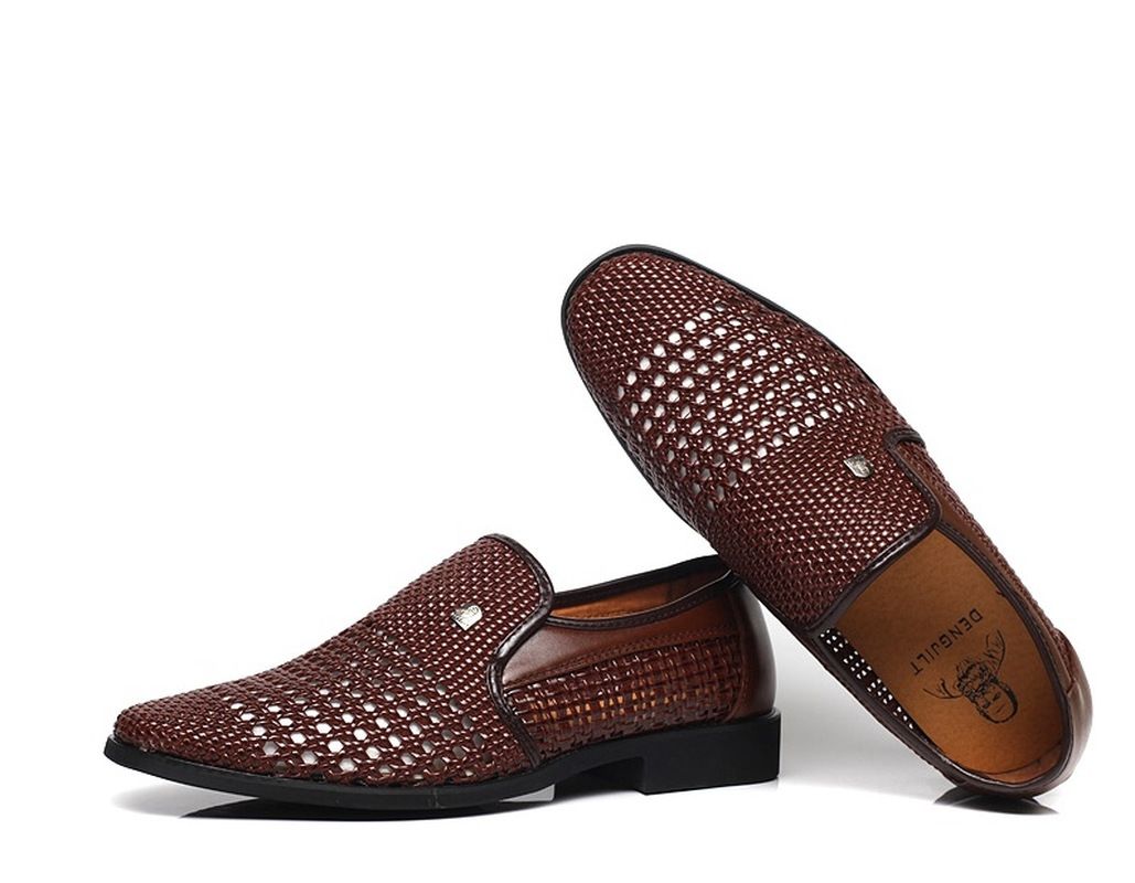 Mens Hollow Out Casual Sandal Shoes Slip On Black Pu Leather Breathable Dress