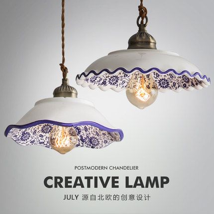 Chinese Style Ceramic Pendant Lights Vintage Led Hanging Lamp