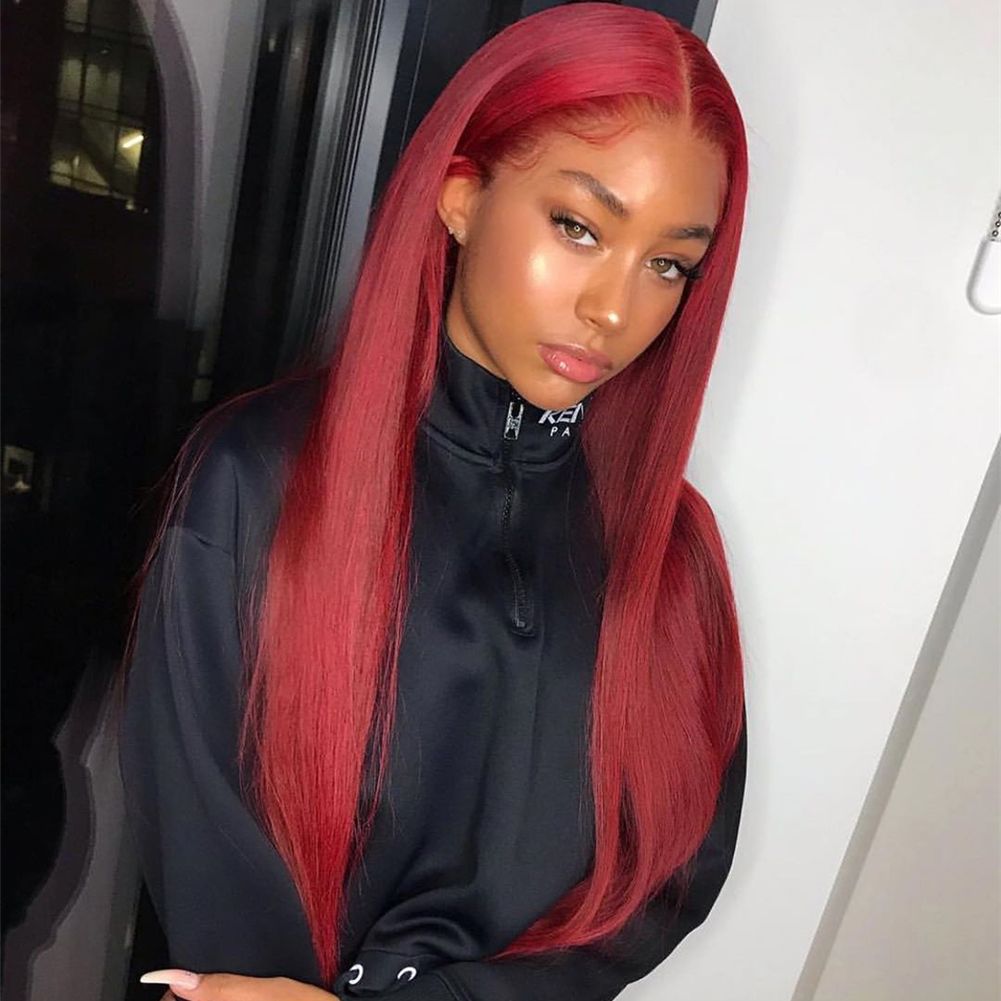 99j Wine Red Full Lace Human Hair Wigs Straight Brazilian Burgundy