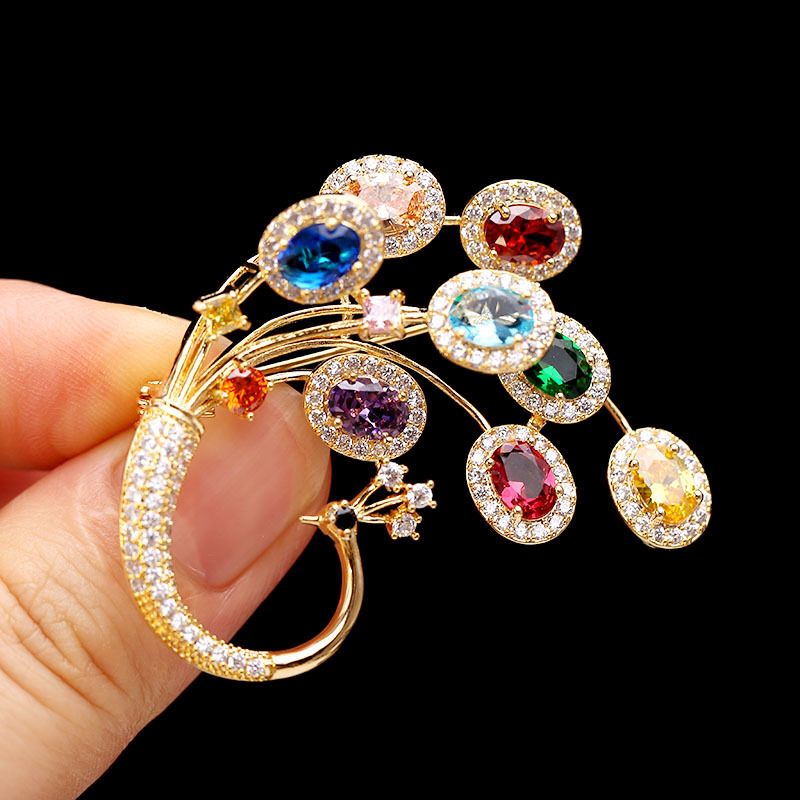 Luxurious Multi-color Peacock Festival Gifts Woman's Brooch Pin Zircon  Crystal