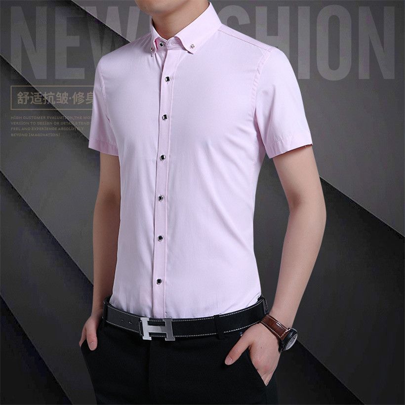 2020 Plus Size Mens Business Casual Short Sleeved Shirt Turn Down