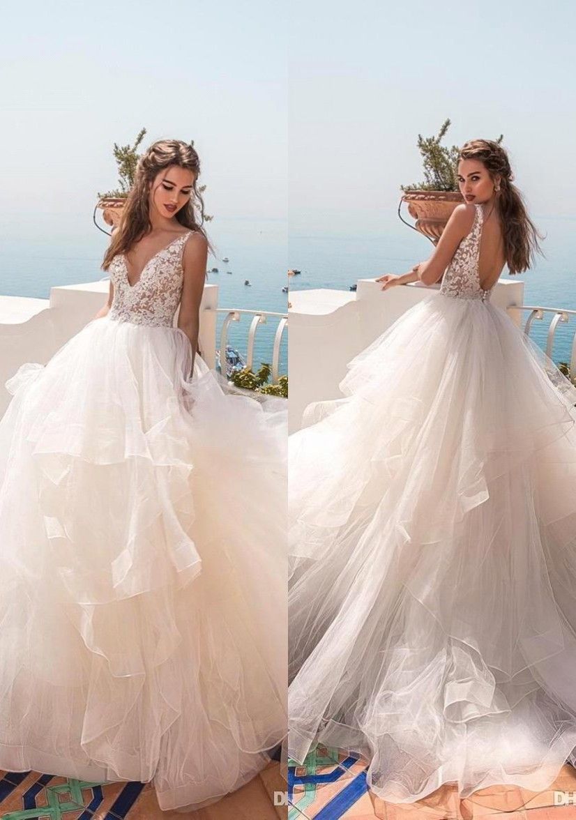 a line ruffle wedding dress