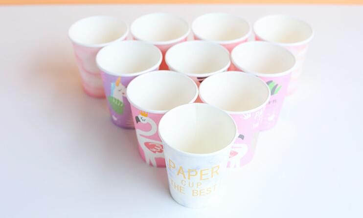 lindos vasos de papel desechables dibujos animados flamingo unicornio  patrones de hojas vasos desechables niños niños niñas bebé fiesta de  cumpleaños copas para beber